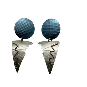 Vintage David Badman Modernist Sterling Silver Dainty Dangle Drop Earrings